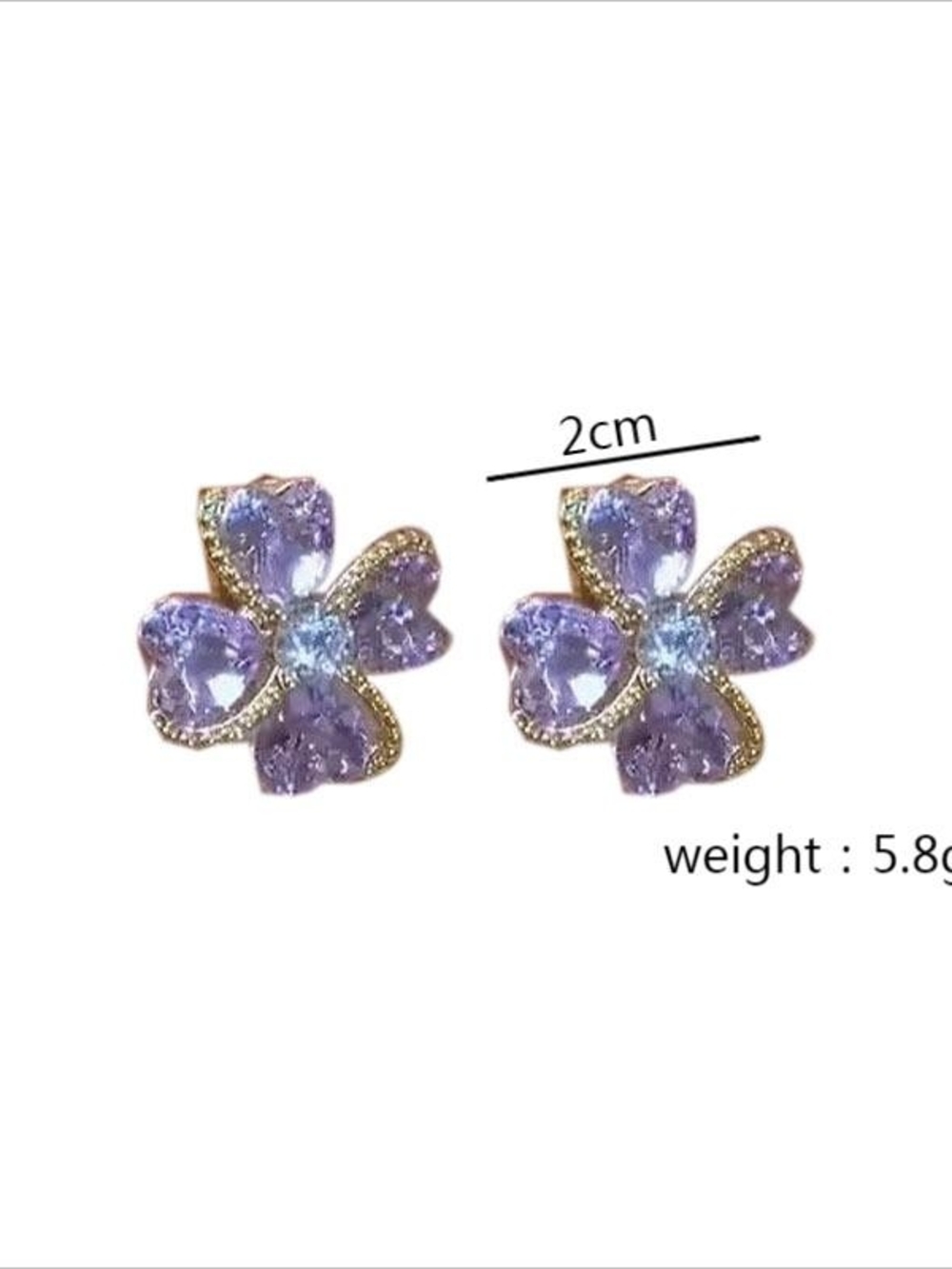 Women's Purple Crystal Flower Stud Earrings